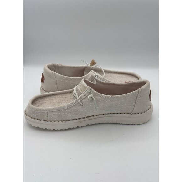 Women’s Hey Dude Size 8 White Canvas Loafers - Picture 5 of 7